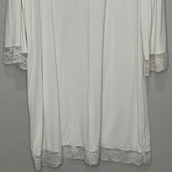 Eberjey Nightgown Womens Small Ivory Lace Trim V Neck 3/4 Sleeve Sleep Shirt - Picture 5 of 8
